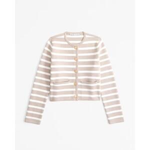 Abercrombie & Fitch | LuxeLoft Striped Crew Sweater Jacket Gold Buttons Large